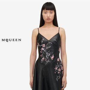 NEW Alexander McQueen Women's Blossom Leather Dress in Black/pink/ivory